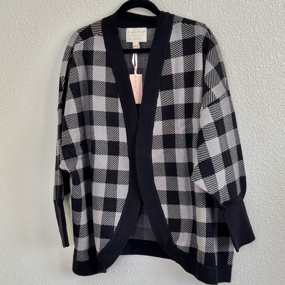 Evy 's Tree Sz 2X Rosalie Cardigan Sweater Black Gray Check Open Front New